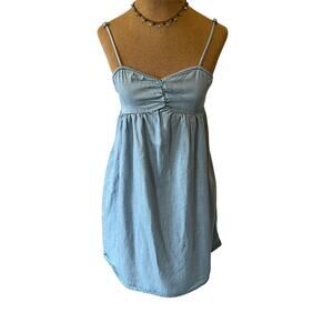 SO chambray blue tie back baby doll mini dress Summer casual XS classic
